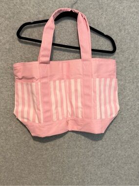 Victoria's Secret Pink and White Striped Tote with Gold Logo